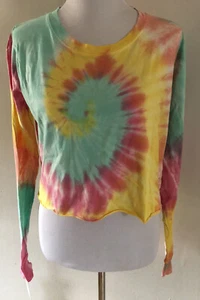 SOUTHERN SPIRIT Youth Girls Long Sleeve Crop Tie Dye Magenta Mint - Shirt Size S - Picture 1 of 11