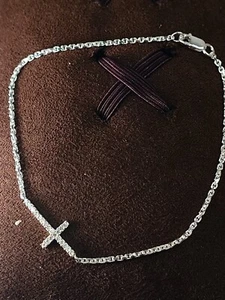 925 Sterling Silver and Clear Stones religious Cross wrist Bracelet womens NEW - Picture 1 of 4