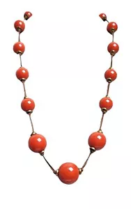 Les Bernard Brick Red Lucite Graduated Knotted Cord, Brass Spacer Bead Necklace - Picture 1 of 8