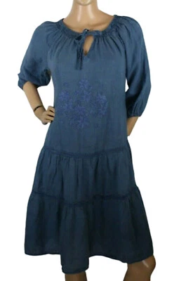 Vestido para mujer Claudio Milano de lino azul bordado en capas talla XS $220 Foto 1 de 4
