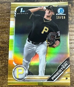 2019 Bowman Chrome Prospect 1st Bowman Gold Refractor /50 Quinn Priester Pirates - Picture 1 of 2