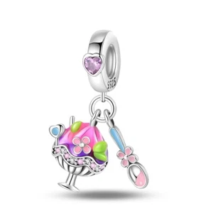 KUNSIR 925 Sterling Silver Charm Ice Cream Flower Charm for Bracelet or Necklace - Picture 1 of 6
