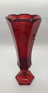 Vintage Fostoria Ruby Red 3-Coin Glass Vase 8” Footed Pedestal - Picture 1 of 10