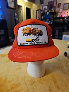 Cappello camionista vintage Evanston materiale carburante arancione costruzione snapback USA - Foto 1 di 7