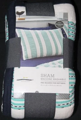 Threshold Standard Pillow Sham azul marino verde rayas nuevo *una farsa* #1930 Foto 1 de 4