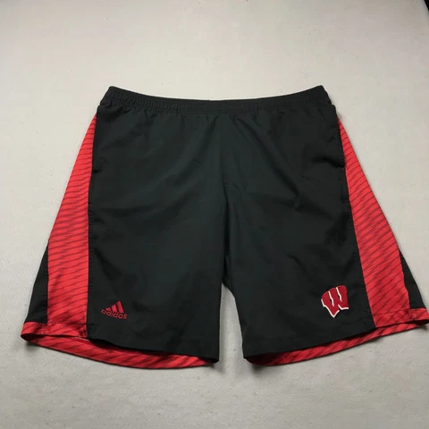 Wisconsin Badgers Shorts Mens Large Black Red Adidas NCAA Logo 11 Inch Inseam Cover
