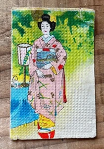 Old matchbox label Japan woman kimono Geisha Oriental picture portrait art c26 - Picture 1 of 1