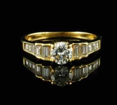14k Yellow Gold Finish 3 Ct Round Simulated Diamond Solitaire With Accents Ring - Image 1 of 4
