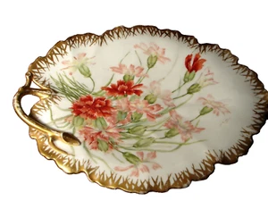 Art Nouveau Limoges Porcelain Guerin-Pouyat-Elite Leaf Dish Carnations 12 1/2" - Picture 1 of 8