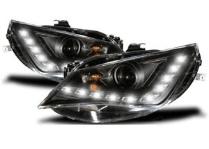 SEAT IBIZA FACELIFT 2012-2015 6J BLACK LED DRL R8 STYLE PROJECTOR HEADLIGHTS