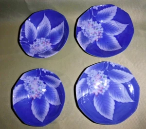 4 SMALL BOWLS Ceramic Blue Hydrangea Bowl- SCALLOPED EDGE - Picture 1 of 2