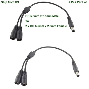 2pcs CCTV DC Power 1 Male To 2 Dual Female Cable Splitter 5.5mm x 2.5mm Adapter - Picture 1 of 8