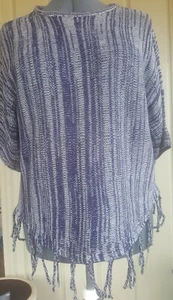 CAMISA/BLUSA MUJER CON FLECOS AZUL MARINO/GRIS TALLA M SUELTA TEJIDO AZUL NUEVO3/4 SLV - Imagen 1 de 10