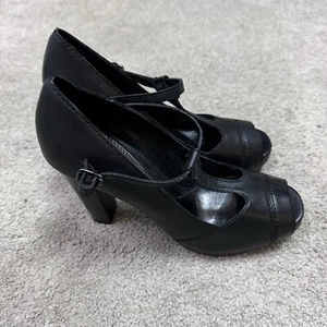 Simply Vera Vera Wang Heels Rosella Open Toe Leather Black Women’s Size 6.5 - Picture 1 of 12