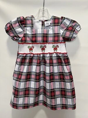 Vestido Marie Nicole Calado Rojo Cuadros Bastones de Caramelo Navidad Vacaciones L 4 Niñas Foto 1 de 4