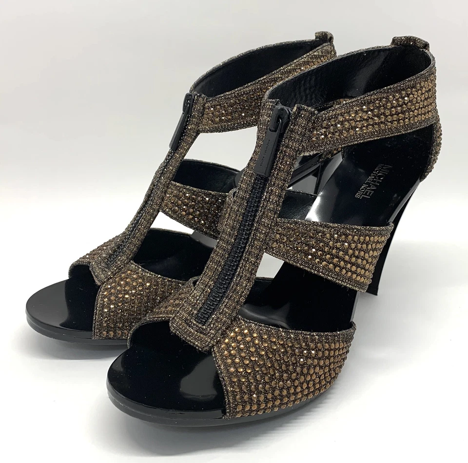 Michael Kors Michael Berkley DK Bronze Glitter T-strap Dress Sandals Size 9