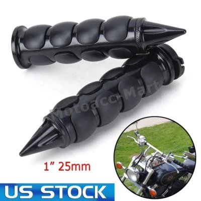 Black Motorcycle Hand Grips Handlebar Throttle 1" Spike For Harley Softail XL883 - Image 1 of 4