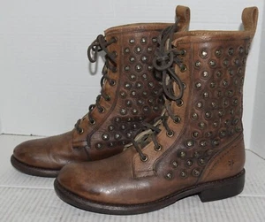 $358 FRYE JENNA DISC Botas al tobillo de cuero con cordones de combate con tachuelas para mujer talla 7,5 - Imagen 1 de 4