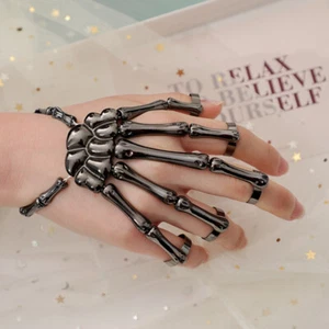Black Halloween Bracelet Skeleton Bangle Bracelet Jewelry Punk Ghost Hand Ring - Picture 1 of 6