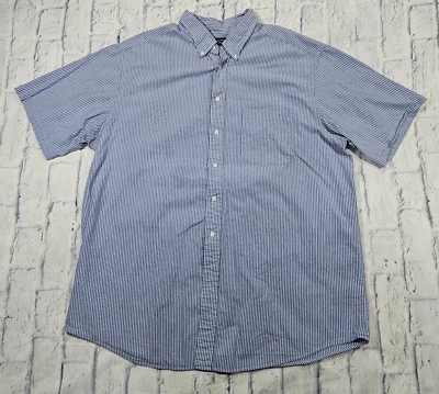 Roundtree Yorke MENS 2XT Big Tall Short Sleeve Seersucker Shirt Blue Striped  - Image 1 of 4