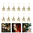  12 Pcs Plastic Christmas Tree Pendant Star Ornaments Gold Decoration