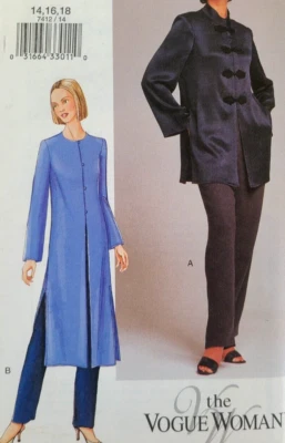 Uncut Vogue 7412 Easy Sew Pattern Misses Asian Inspired Tunic Jacket Pants 14-18