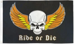 Bandiera "RIDE OR DIE" 3x5 piedi poliestere banner insegna teschio scheletro ali - Foto 1 di 6