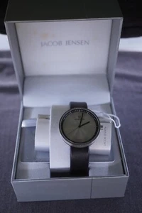 Jacob Jenson 280 Strata Ladies Black Leather Strap Watch - Picture 1 of 16