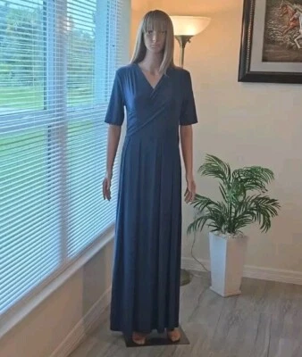 Vestido Cuello en V Mujer Fluido Cóctel Tejido Midi Manga Acampanada Talla 1(S) Azul NUEVO  Foto 1 de 4