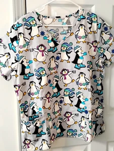 Penguin Inspired 3 Pocket Scrub Top Size M - Picture 1 of 1