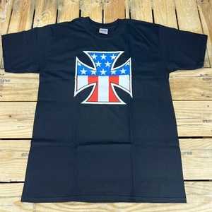 Vintage Y2K Gildan Iron Cross Black Graphic TShirt Men's Medium - Picture 1 of 5