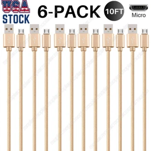 3/6PACK 10Ft Long Micro USB Cable Fast Charge Android Charger Charging Cord Lot - Picture 1 of 11