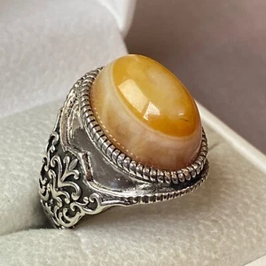 Natural Red Yemeni Agate Aqeeq Mens Ring Handmade in 925 Sterling Silver - Picture 1 of 9
