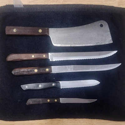 Lote de 5 cuchillos de cocina de acero inoxidable con mango de madera para filete cuchilla utilitaria Foto 1 de 4