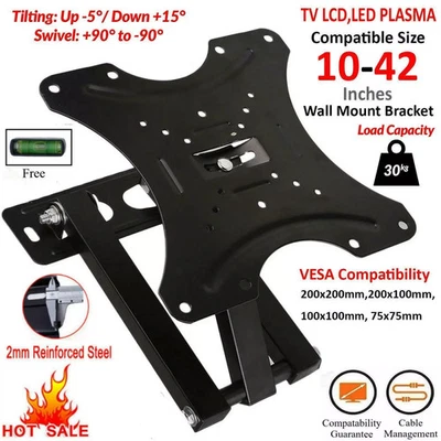 Full Motion TV Wall Mount Bracket Swivel Tilt 14 18 26 32 40 42 Inch LED LCD UK - Image 1 of 4