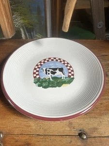 2 FANNIE'S FARM Dinner Plates 11.25" Century Stoneware Dairy Cow Motif Vintage - Picture 1 of 6