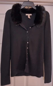 Banana Republic Pullover mit Kunstfellkragen Kaschmirmischung L schwarz Strickjacke - Bild 1 von 5