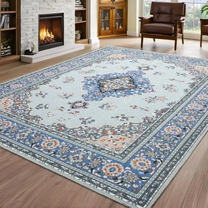 6x9 Grey and Blue Area Rugs for Living Room, Non-Slip Machine Washable Large ... - Picture 1 of 8