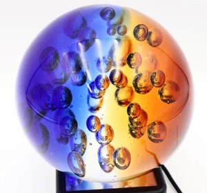 Vintage 6" Galaxy D'Arte Blue and Amber Controlled Bubble Murano Glass Ball - Picture 1 of 11