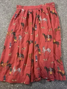 Falda plisada ecuestre JG Hook de colección estampado de perro caballo borgoña talla 14 - Imagen 1 de 7