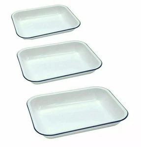 28 31 34 37CM Traditional White Enamel Roasting Baking Tray Dish Roast Tin Pan - Picture 1 of 5