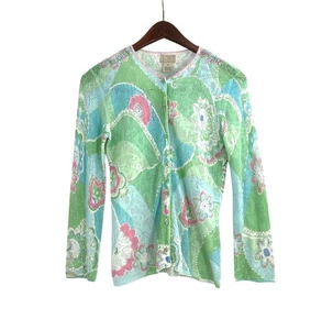 Vintage Y2K Sigrid Olsen Sport XS Womens Knit Cardigan Sweater Floral Pastel - Picture 1 of 9