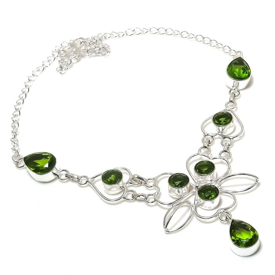 Peridot Gemstone  925 Sterling Silver Jewelry Necklace Size 18" - Image 1 of 1
