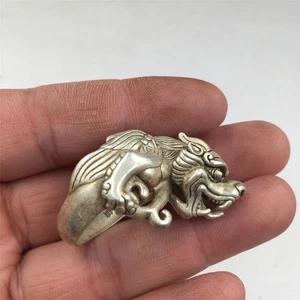 Anillo Kylin Hina Antiguo 23mm Plata Tibetana Hecho a Mano 3D Dragón Unicornio - Imagen 1 de 6