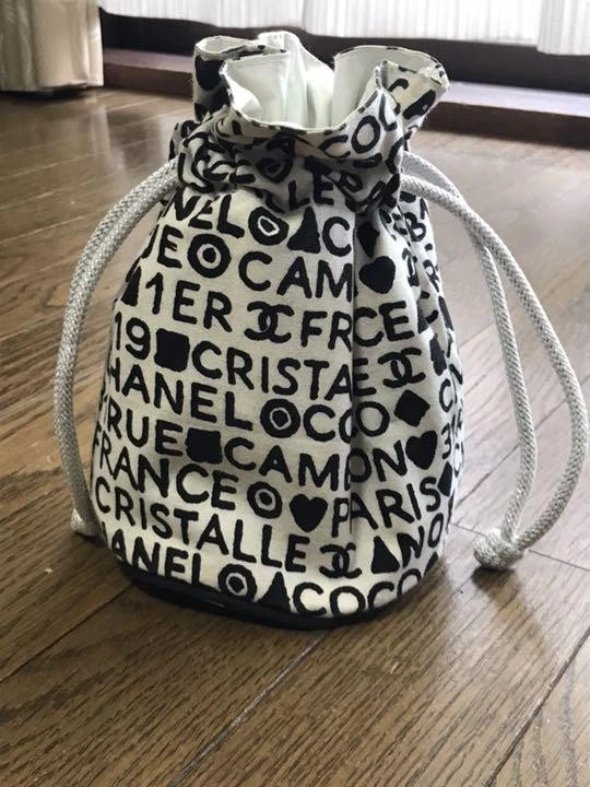 Auténtico bolso CHANEL de lona con cordón blanco, negro mediano para mujer Francia 119054 Foto 1 de 4