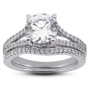 Anillo con alianza de boda estilo vintage redondo de diamantes naturales de 1 1/4 quilates E VS2 14 k - Imagen 1 de 3