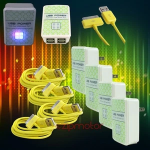 4X 4 USB-ANSCHLÜSSE WANDADAPTER + 10 FUSS KABEL NETZTEIL LADEGERÄT DATEN GELB GALAXY TAB HINWEIS - Bild 1 von 1