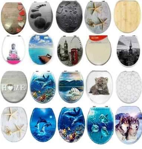 Toilet Seat Resin MDF Novelty Design Toilet Seats Strong Silver Hinges Bathroom - Picture 1 of 11
