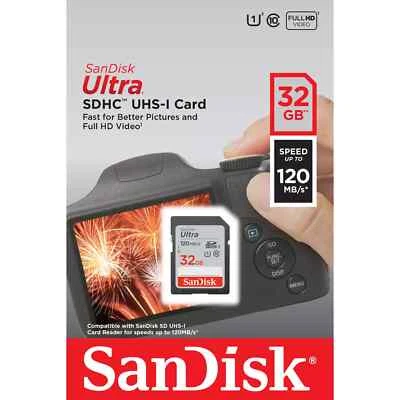 NEW SanDisk 32GB Ultra SDHC UHS-I Memory Card Class 10 120MB/s Full HD Video - Image 1 of 3