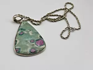 Sterling Silver 925 Necklace Pendant Ruby Fuchsite 17.90g - Picture 1 of 8